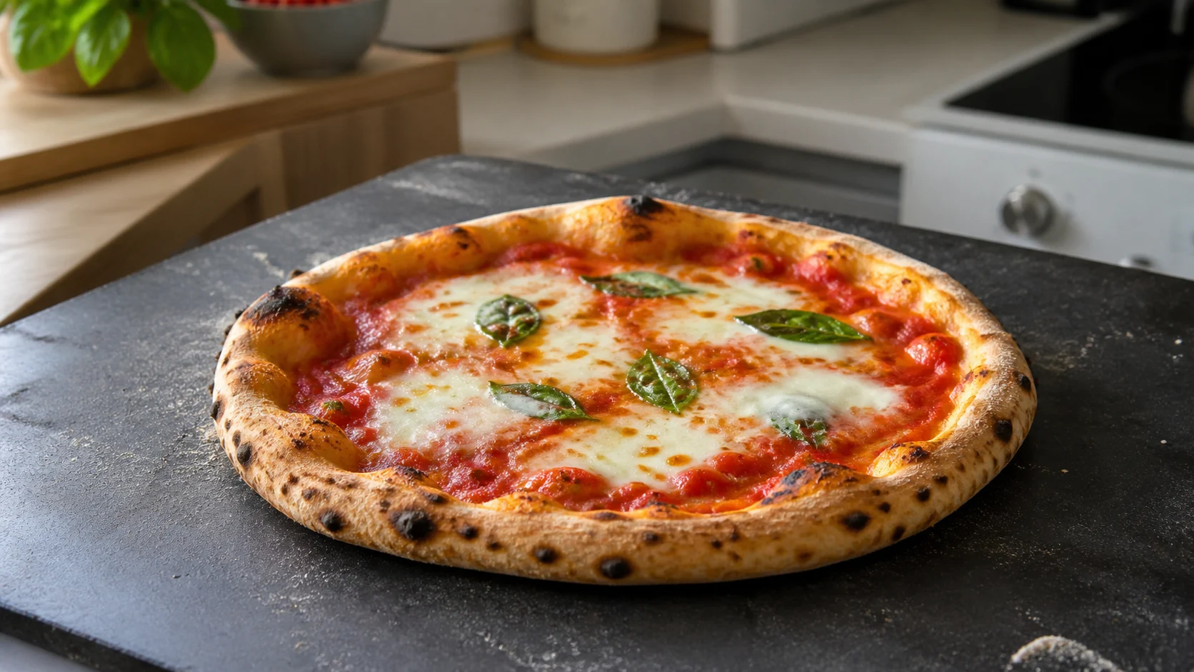 Domácí pizza s rajčaty, mozzarellou a vzdušným okrajem