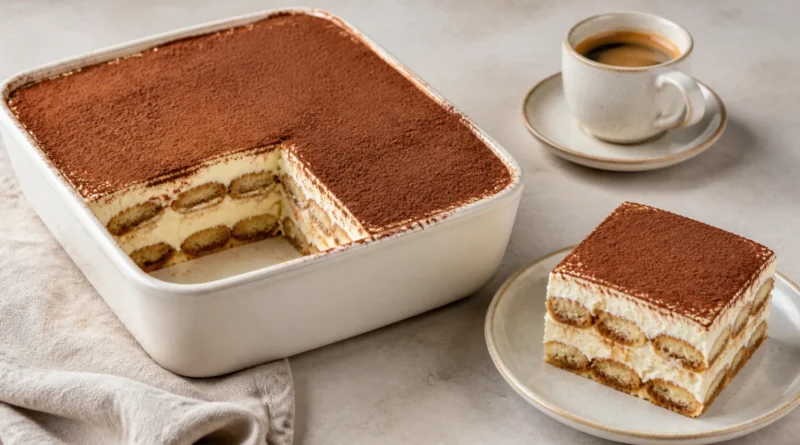 Tiramisu bez syrových vajec s vrstvou kakaa