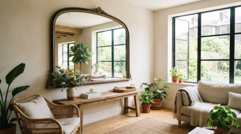 Velké zrcadlo prosvětluje pokoj